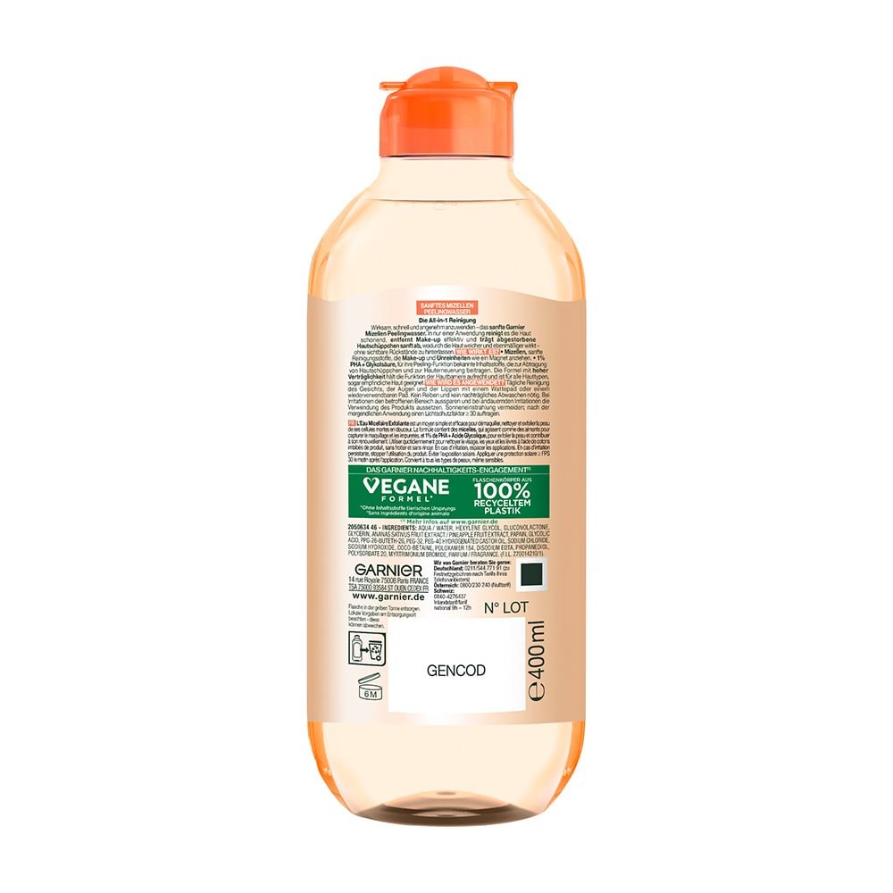 Garnier SkinActive Sanftes Mizellen Reinigungswasser mit Peeling-Effekt Rückseite